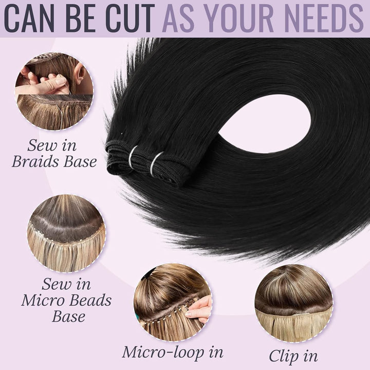 Fshine Tief Schwarz Tressen Extensions Echthaar Brasilianische Haarbündel 30cm 80g Haartressen Echth