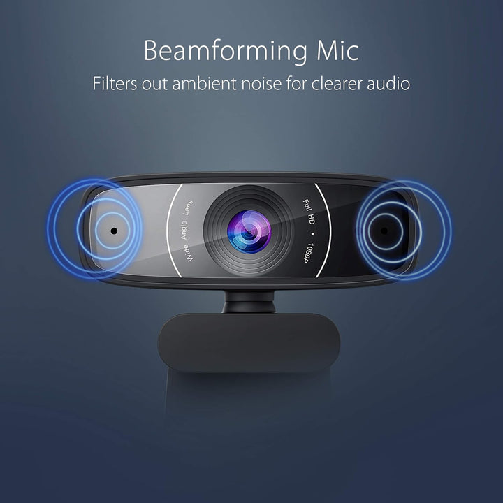 ASUS Webcam C3 Full HD USB-Kamera (1080p-Auflösung, 30 FPS, Beamforming-Mikrofon, 360° Drehmechanism