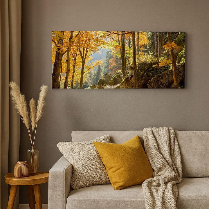 Panorama Bilder auf Leinwand 100x40cm Leinwandbild Herbst berg wald natur Gross Wanddeko Bild Schlaf