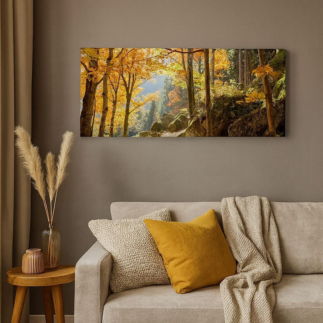 Wandbilder Dekoration Wohnzimmer Herbst berg wald natur Panorama Bilder auf Leinwand 120x50cm Leinwa