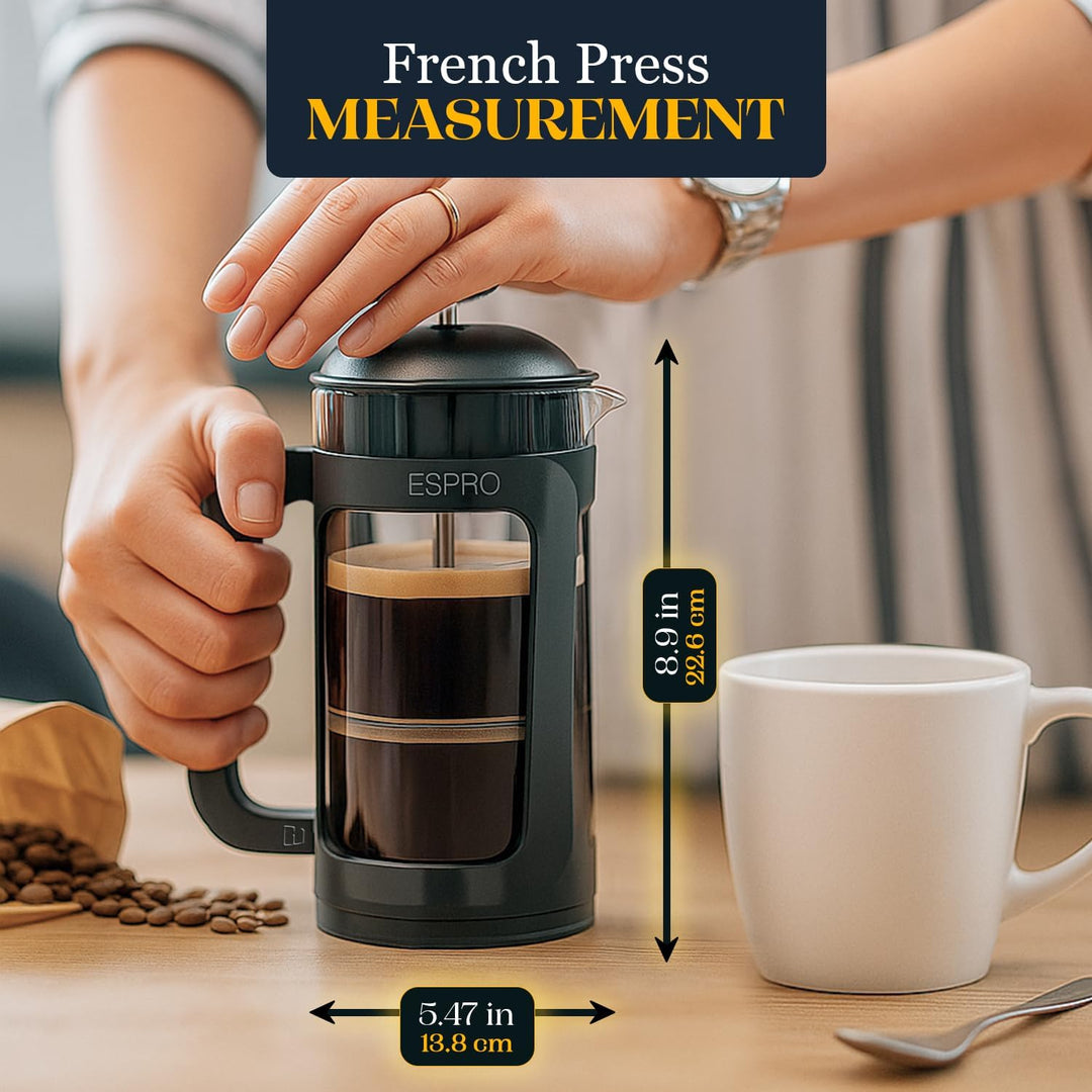 ESPRO P3 French Press Kaffeebereiter – Mit patentiertem Doppelfilter für kaffeefreien Satz, Schwarz,