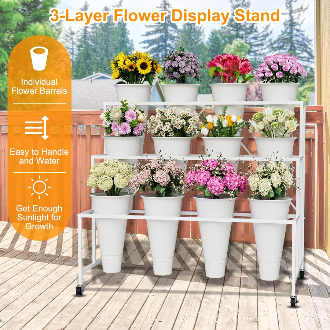 BlumenstäNder, 3-StöCkiger BlumenpräSentationsstäNder Mit Eimern FüR Drinnen Und DraussEn, Blumenwag