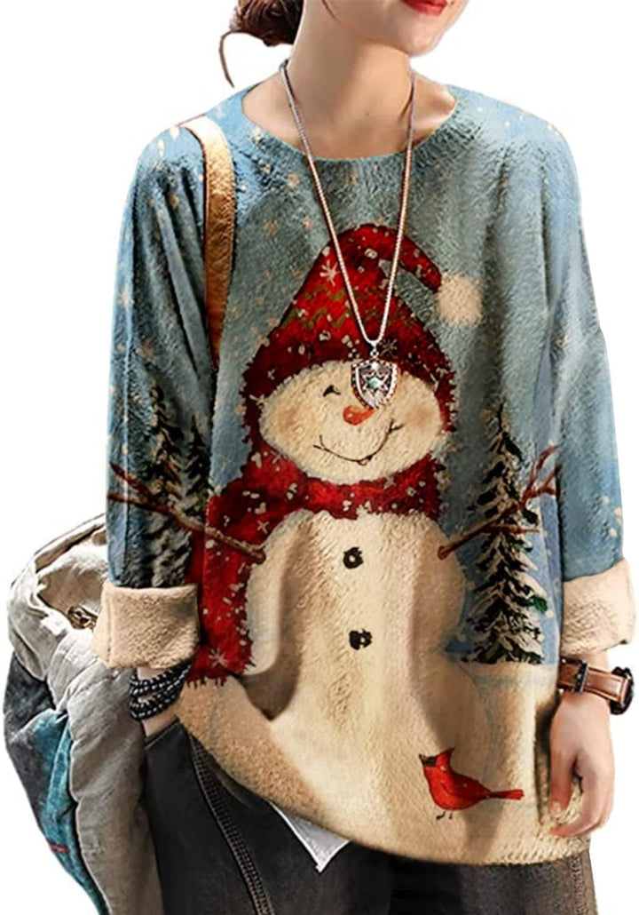 Janein Damen Pullover Oversize Lang Strickpullover Herbst Winter Rundhals Sweater mit Blumenmuster W