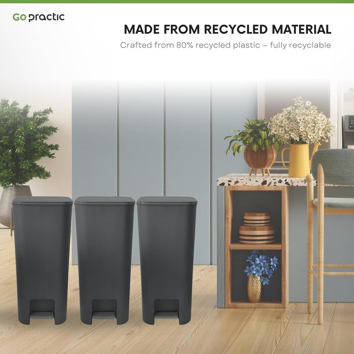 Treteimer Set 3x 25L, Tretmülleimer mit Pedal, Gelb, Grün, Blau Mülleimer, Mülltrennsystem für Papie