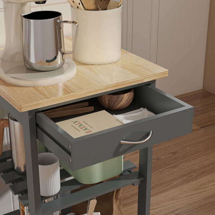 [en.casa] Servierwagen Biel Dunkelgrau/Holzfarben 76 x 37 x 37 cm Küchenwagen Aufbewahrungsregal mit