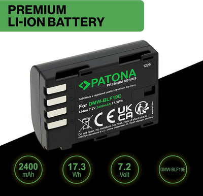 PATONA 2X Premium DMW-BLF19 E Akku 2400mAh Ersatzakku kompatibel mit Panasonic Lumix DC-G9 G9L G9EG