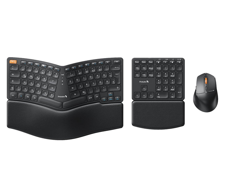 ProtoArc Ergonomische Tastatur Maus Set, EKM04 2,4 GHz Kabellos Ergo Tastatur Maus, Separater Ziffer