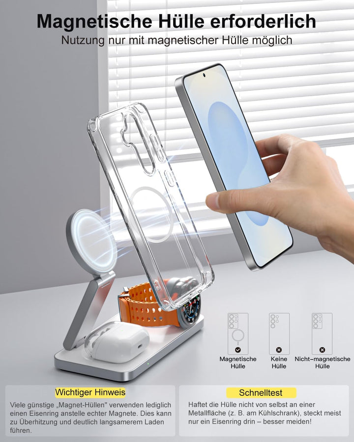 3-in-1 Ladestation für Samsung, Faltbar Kabelloser Ladegerät für Galaxy S26/S25/S24/S23/Z Fold/Flip