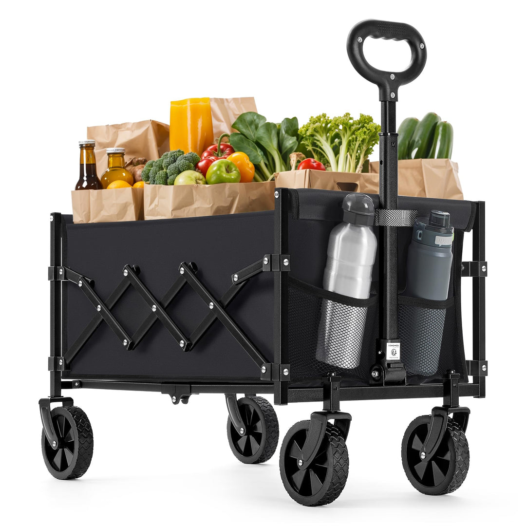 SONGMICS Kleiner Handwagen faltbar, Gartenwagen, kompakt, mit Griff, mit 4 verstärkten Rollen, Davon