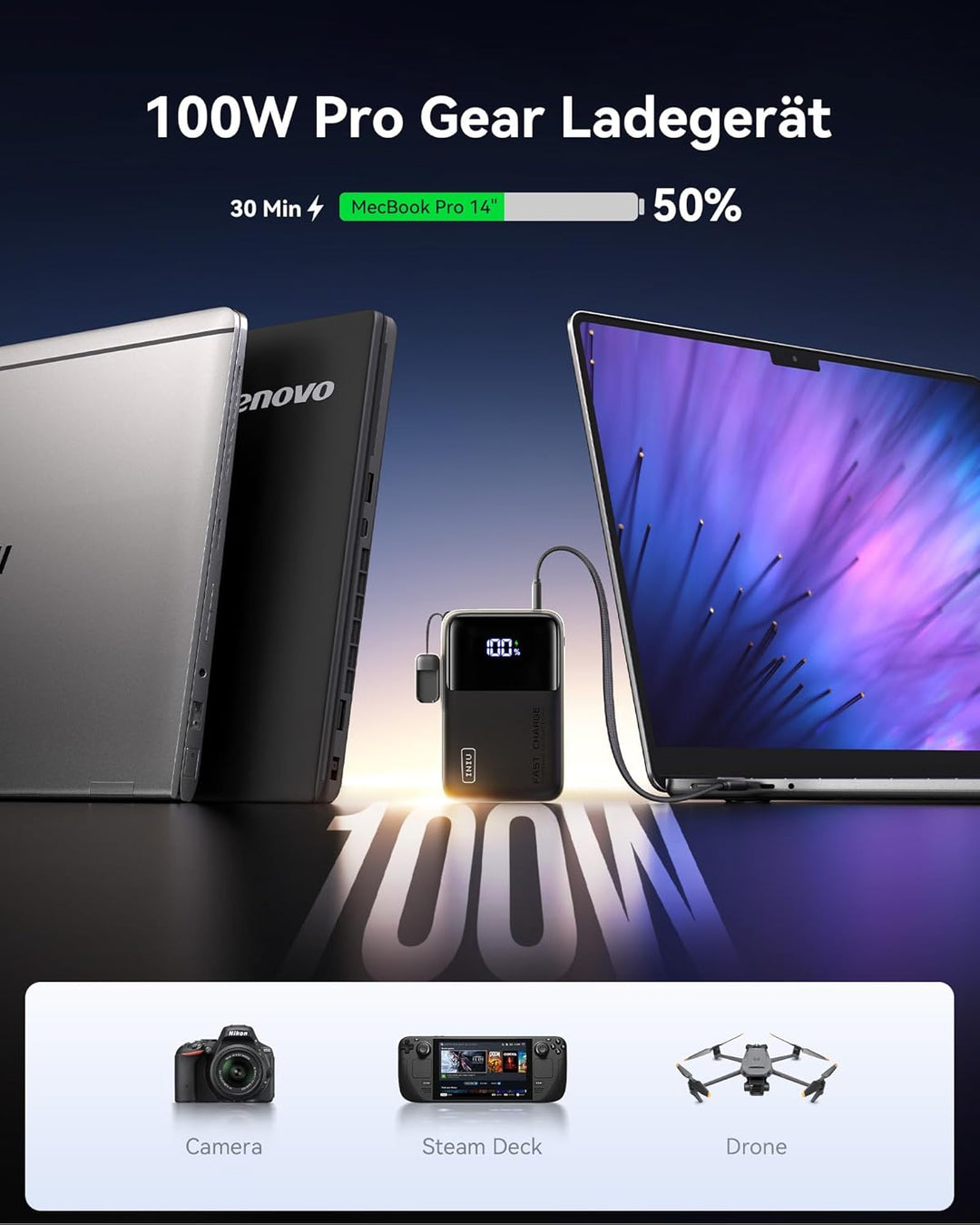 INIU Power Bank, 100W 25000mAh Powerbank Klein Aber Stark Phone & Laptop Externe Handyakkus USB C In