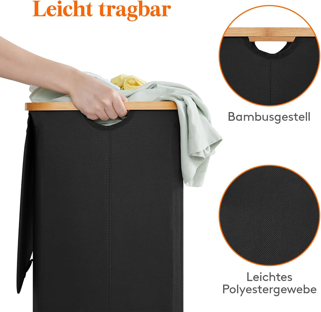 Lifewit 100L Wäschekorb mit Deckel, Wäschekörbe für Wäsche mit Bambus Griffe und Eine Abnehmbare Wäs