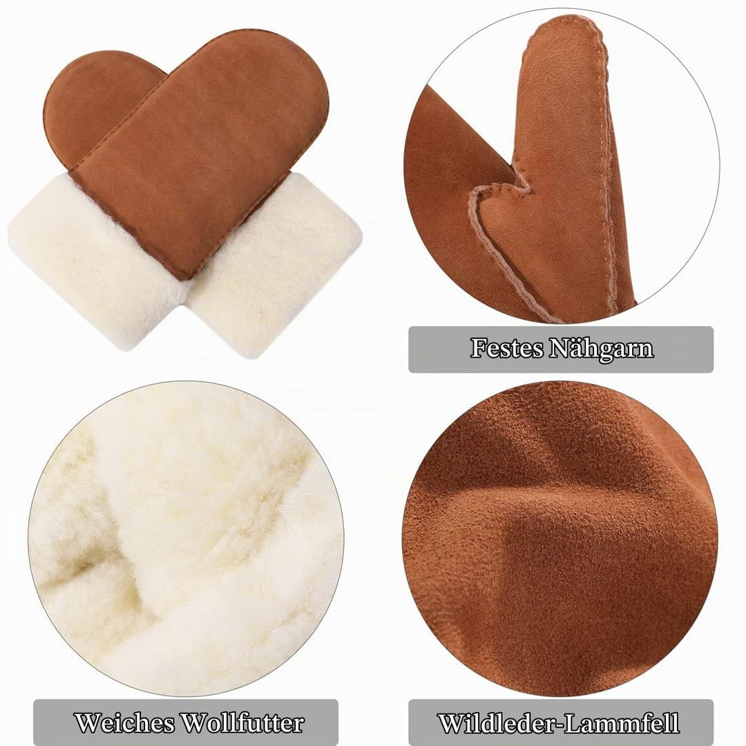 Harssidanzar Damen Fäustlinge,Winter Schaffell Lammfell beheizte warme pelzige Stulpenhandschuhe Led
