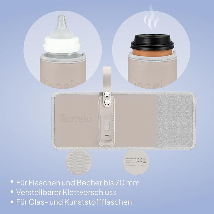 LIONELO Thermup Go Tragbarer Babyflaschenwärmer USB-C, Flaschenwärmer Unterwegs & Auto, 24h Warmhalt