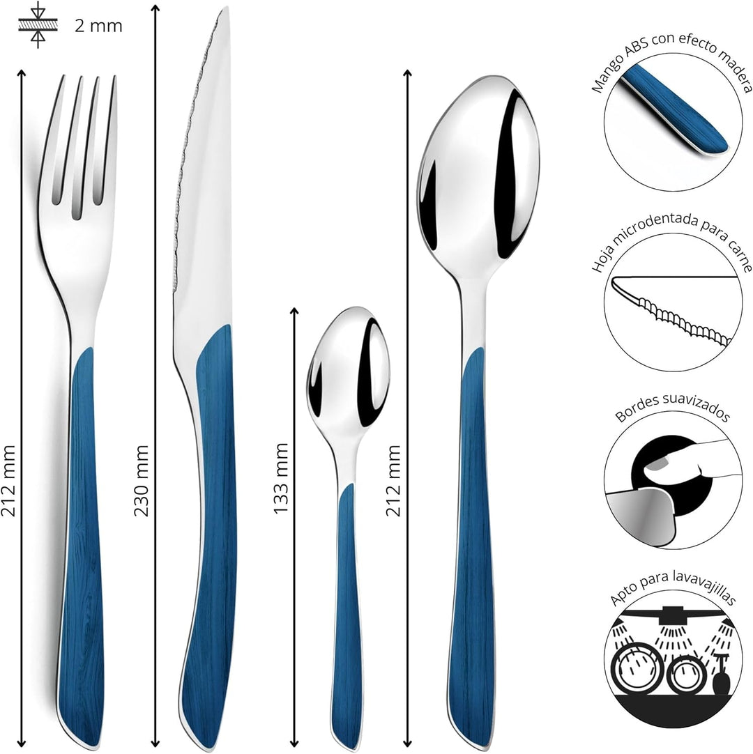 Amefa ECLAT Besteck Set | NATURE Blau Holz | Essbesteck 24-teilig für 6 Personen | Edelstahl rostfre