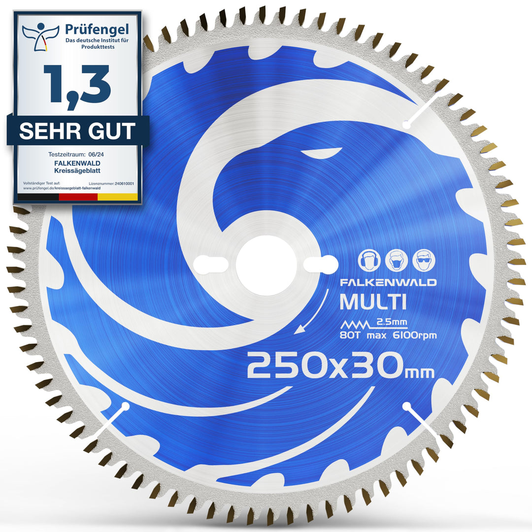FALKENWALD ® Sägeblatt 250x30 mm - Ideal für Holz, Metall & Alu - Kreissägeblatt 250x30 kompatibel m