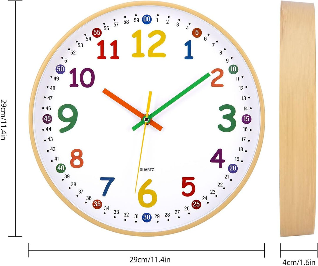 ACCSHINE Kinder Wanduhr ohne Tickgeräusche Lernuhr 30cm Bunt Zahlen Modern Quartz Lautlos Wanduhren