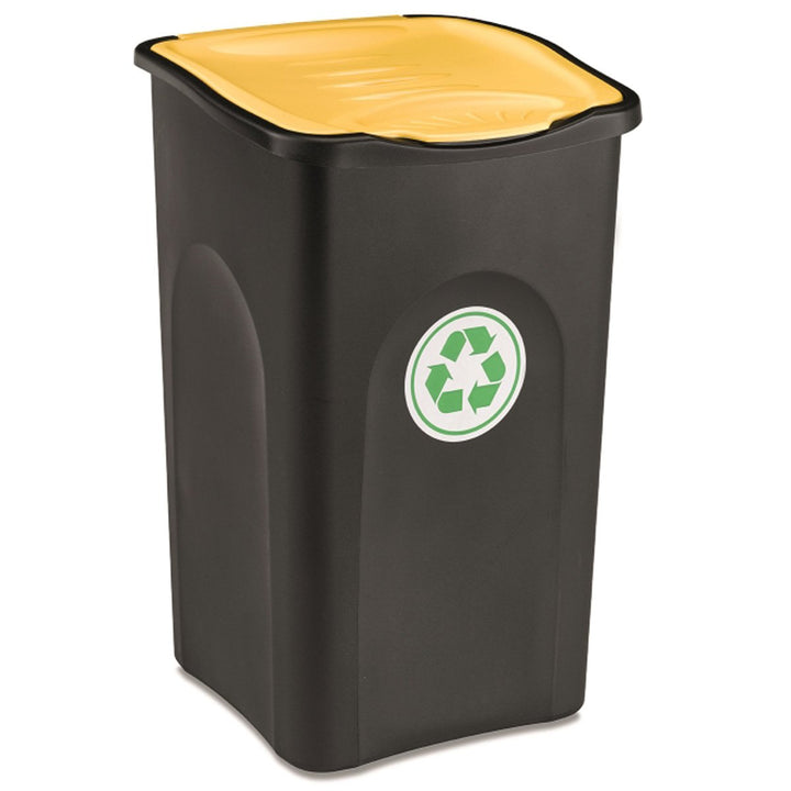 50L Mülltonne Schwarz-Gelb Recyclingtonne 39x37x56cm Klappdeckel Bin Sack Gelb 1, Gelb 1