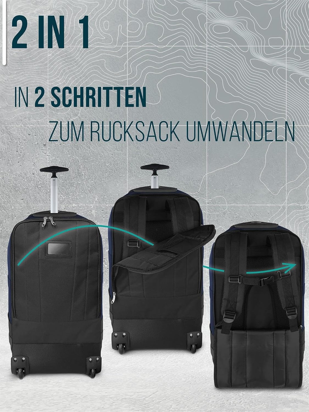 normani Reisetasche Trolley mit Rucksackfunktion 90 Liter - Backpacker mit Frontloader praktischer R