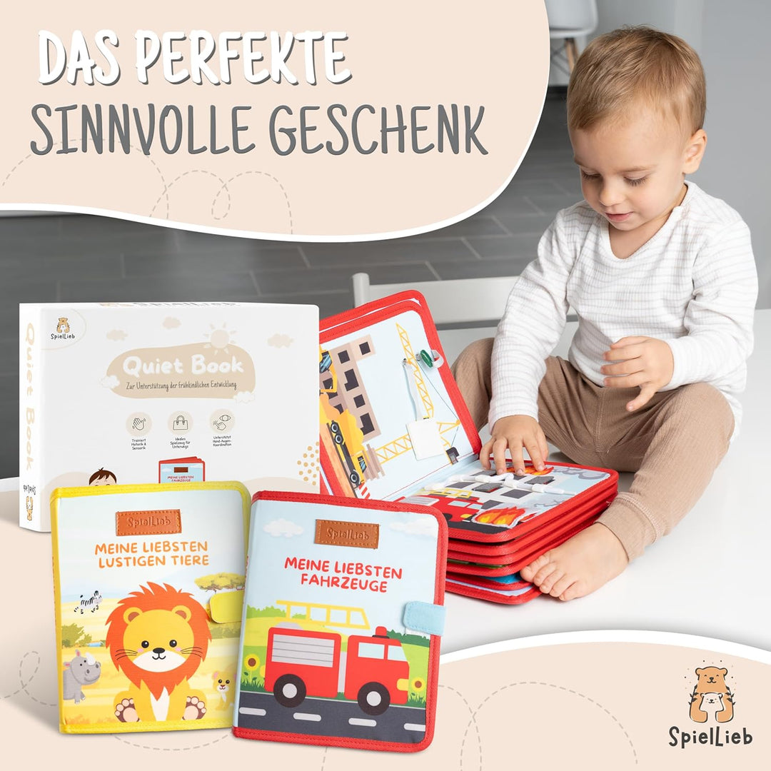 Montessori Quiet Book ab 1 Jahr - interaktives Busy Board ab 1 Jahr mit Fahrzeugen - Quiet Book & Mo