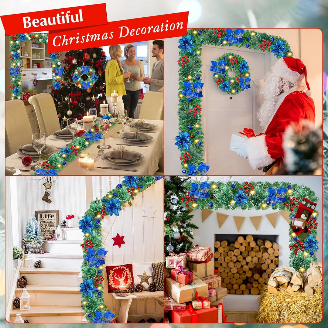 SHAVINGFUN Weihnachtsgirlande,2.7M/9Ft Weihnachtsgirlande mit Beleuchtung,Vorbeleuchteter Künstliche