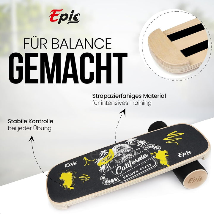 Balance Board mit Rolle – Balance-Trainer aus Holz für Fitness, Tennis, Leichtathletik sowie Surf- &amp;