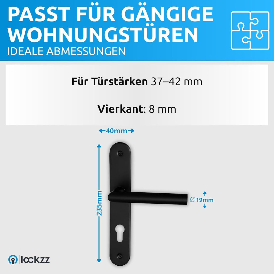 lockzz Türgriff Drückergarnitur Estenfeld, Edelstahl schwarz matt, Türbeschlag für Wohnungseingangst