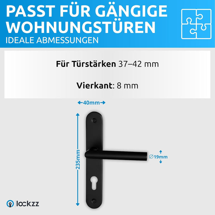 lockzz Türgriff Drückergarnitur Estenfeld, Edelstahl schwarz matt, Türbeschlag für Wohnungseingangst