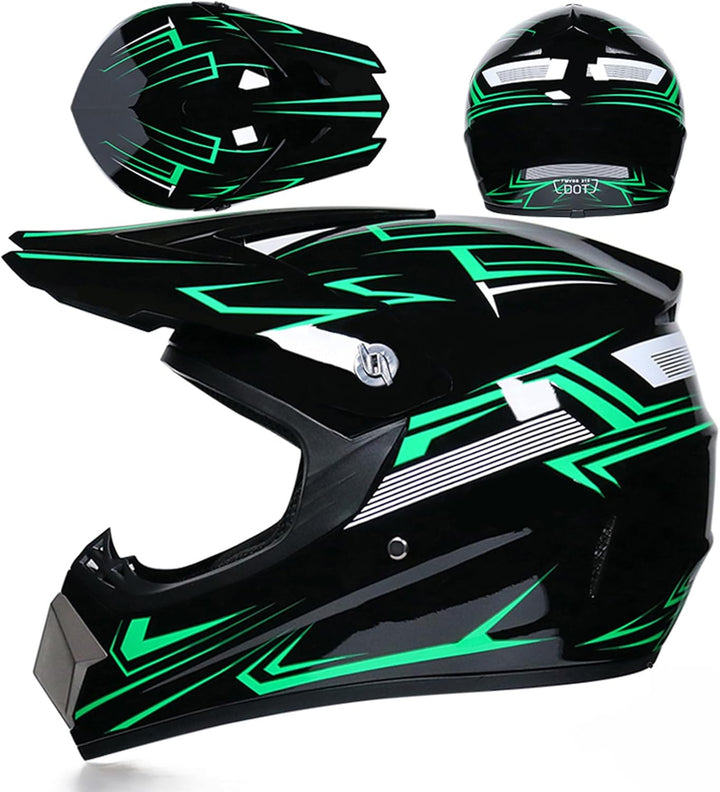 UIGJIOG Downhill Motorradhelm Kinder, Helm Set Herren ATV Motorradhelm D.O.T Zertifizierter Helm Mit