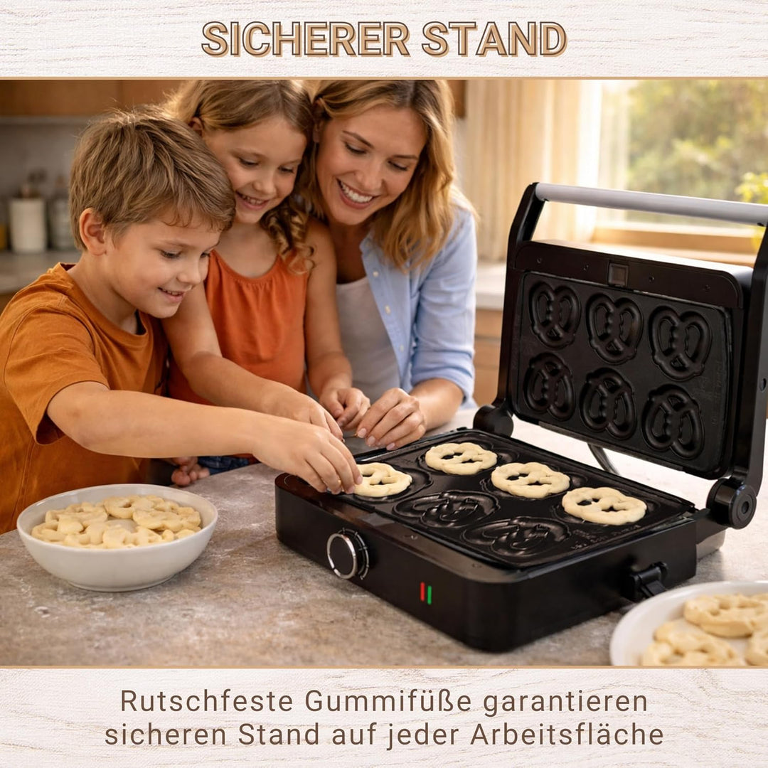 Syntrox Mini Brezel Kombigerät Multifunktionsmaker mit Wechselplatten, Kontaktgrill Edelstahl, Multi