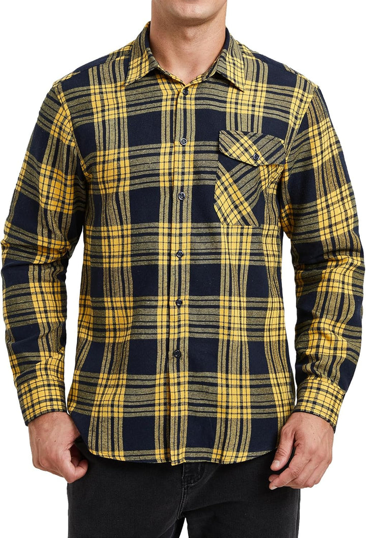 HISDERN Herren Hemd Checked Flanell Shirt, Herren Langarm Oberteil für Männer mit Brusttaschen, Butt