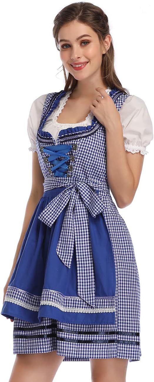 KOJOOIN Trachtenkleid Dirndl Kurz Damen Midi für Oktoberfest 3tlg.- Drei Teilig: Kleid, Bluse, Schür