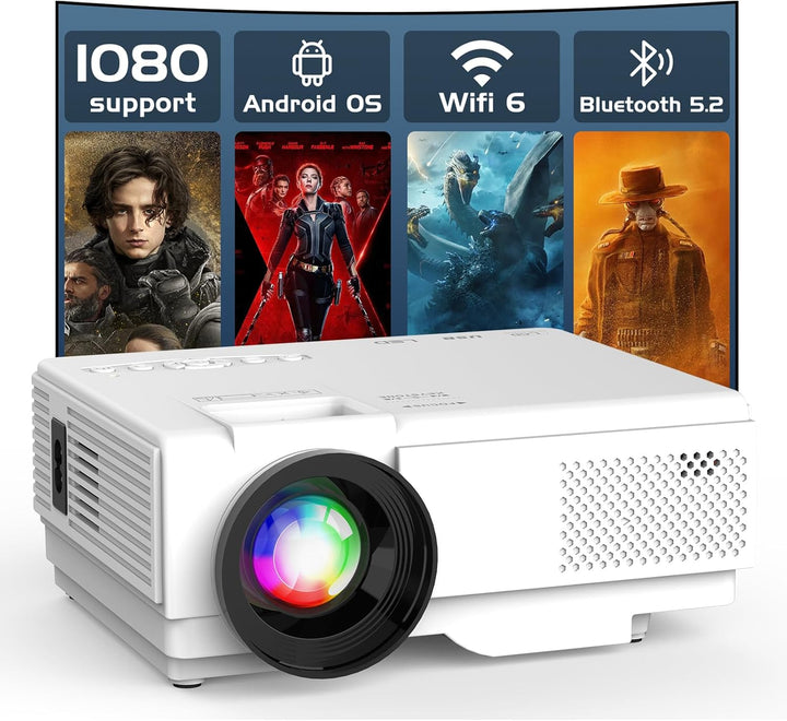Mini Beamer with Android OS, AKATUO Smart Bluetooth Projektor Full HD 1080P Tragbarer Outdoor Filmpr