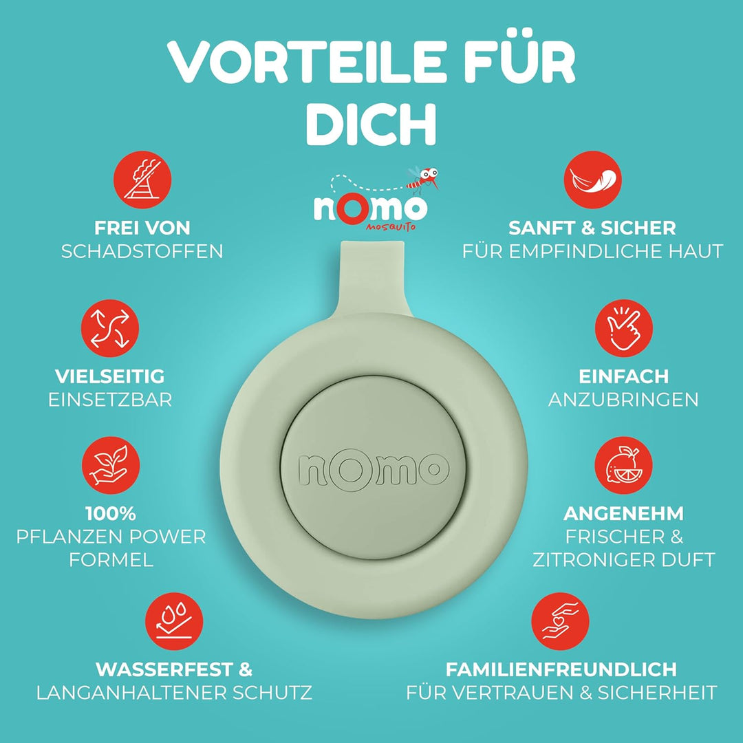 nomo MOSQUITO gegen Mücken und Insekten • Pflanzlicher Mückenschutz Clip für Baby und Kinder • Anti