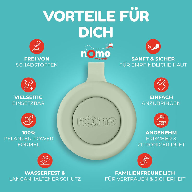 nomo MOSQUITO gegen Mücken und Insekten • Pflanzlicher Mückenschutz Clip für Baby und Kinder • Anti