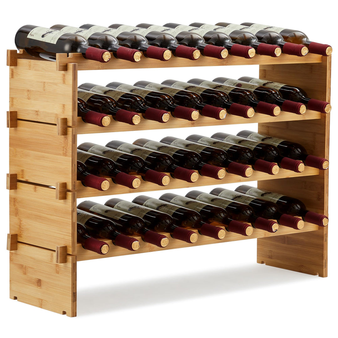 GarveeHome Weinregal Wein Regal Bambus Stapelbar Flaschenregal Flaschenständer AA-Qualität Ohne Schr