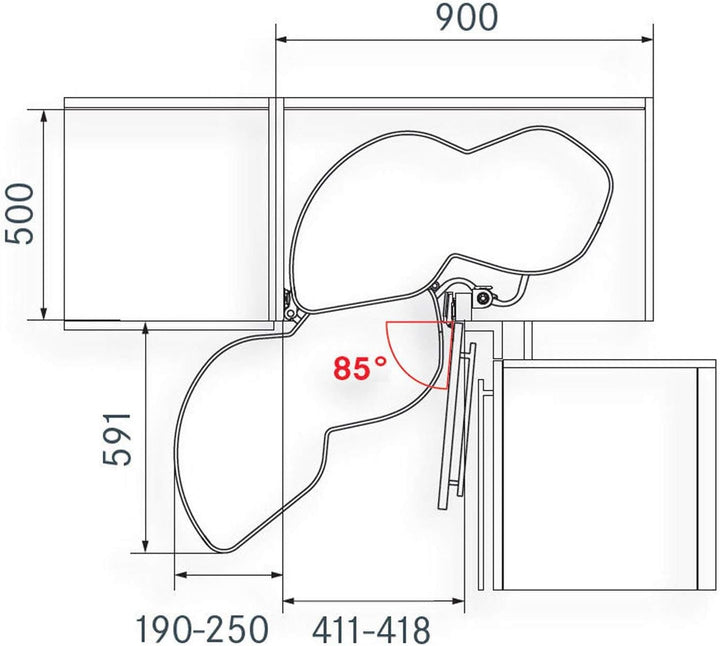 Kesseböhmer Eckschrank Schwenkauszug LeMans II 450 mm Links Eckschrank Beschlag inkl. Antirutschmatt