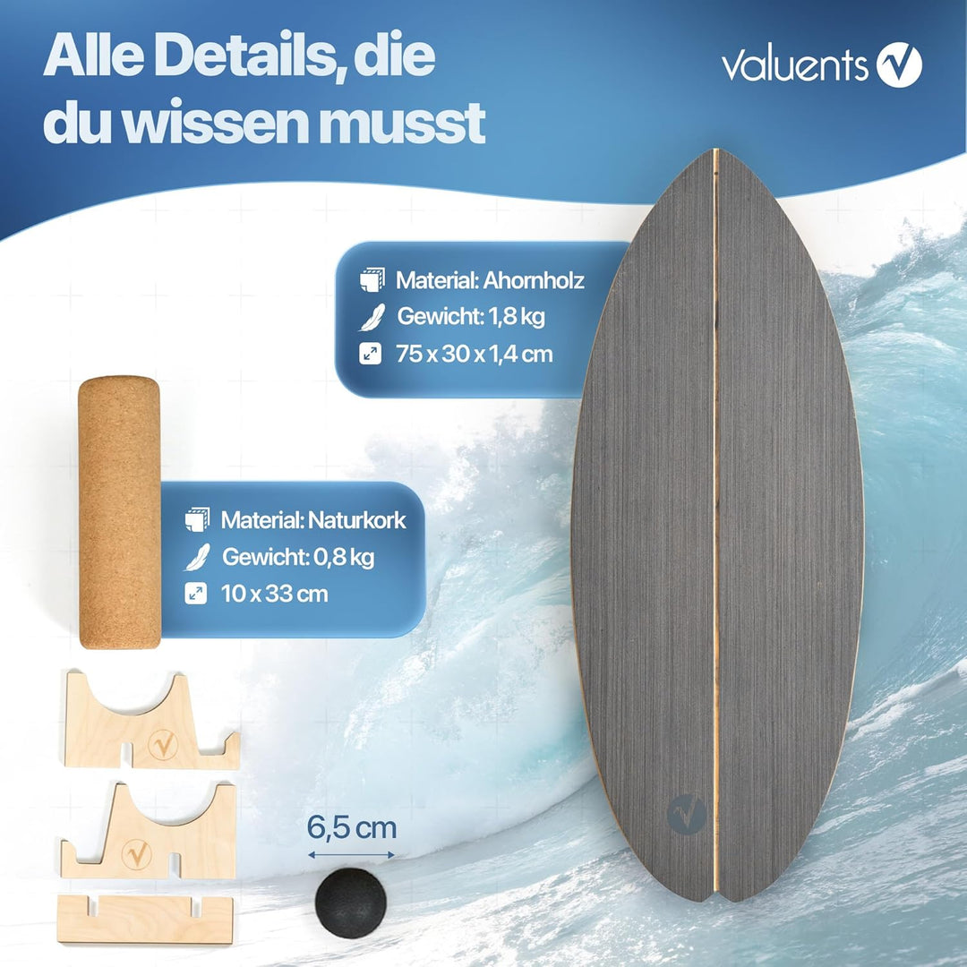 Balance Board aus Holz in – mit abgerundeten Ecken – inkl. Rolle für Neuromuscular Response Training