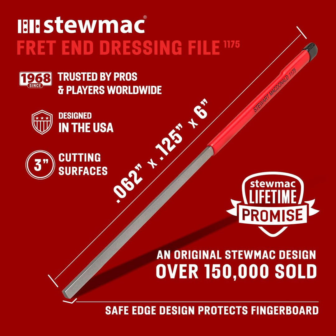 StewMac Rough Fret Smooth + Shine Set, zum Anziehen und Polieren von Bünden