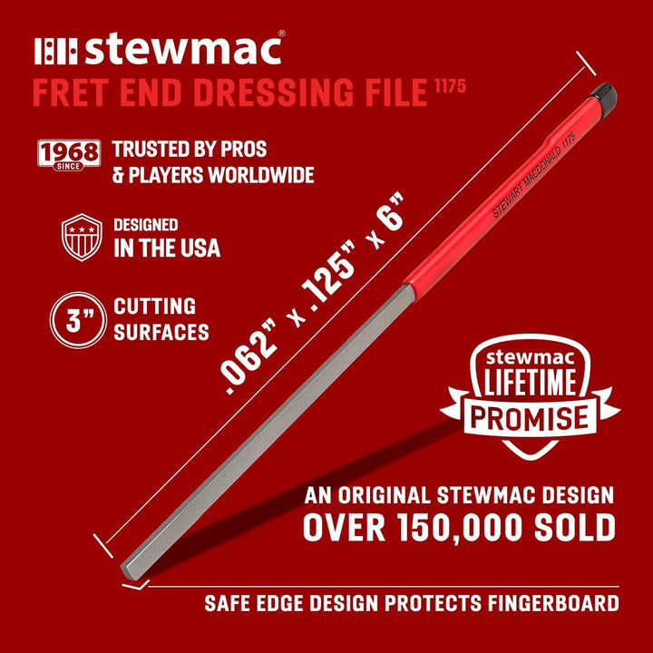 StewMac Rough Fret Smooth + Shine Set, zum Anziehen und Polieren von Bünden