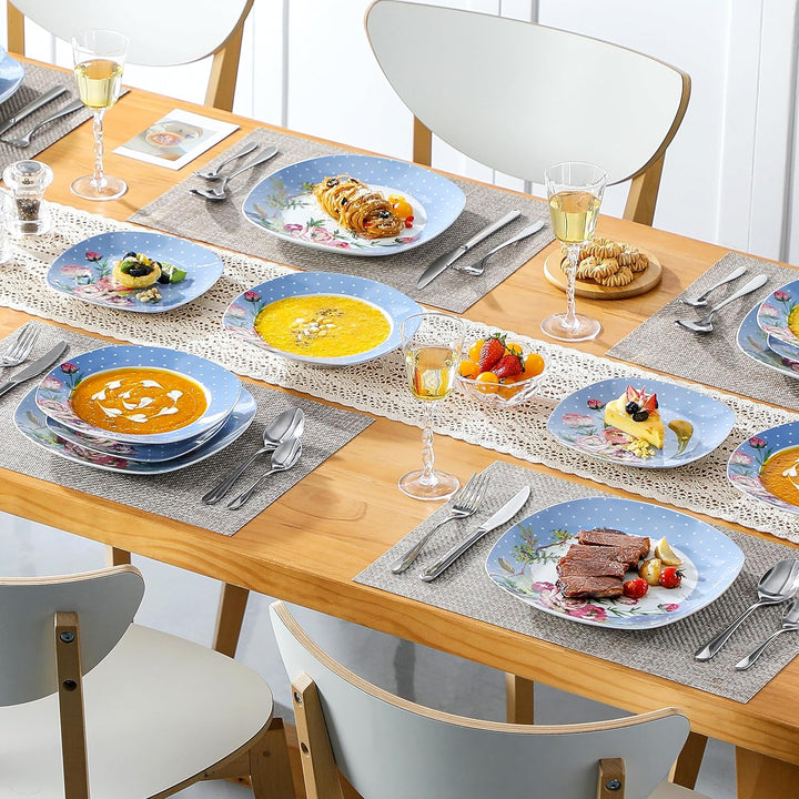 VEWEET Porzellan Kombiservice, 18 tlg. Geschirr Set für 6 Personen, Serie 'Hannah', mit je 6 Dessert