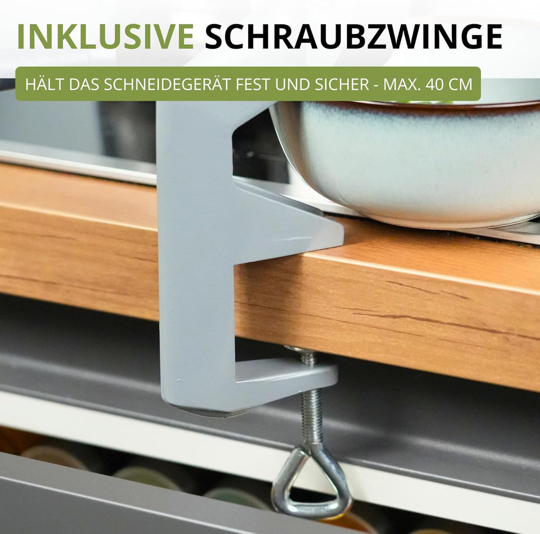 Westmark Bohnen-Schneider mit 2 Schneidöffnungen und Schraubzwinge zur Tischmontage, Rostfreie Edels