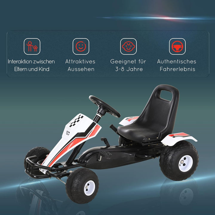 HOMCOM Gokart, Tretauto mit verstellbarem Sitz, Bremse, Pedalantrieb, Tretfahrzeug mit Vor- und Rück
