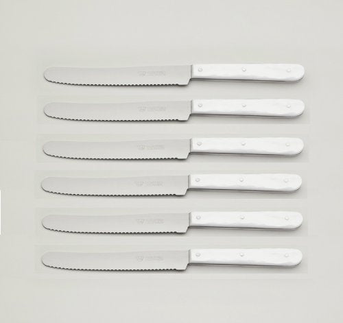 Tafelmesser Tischmesser 6 x Vespermesser imitiertes Perlmutt ondasilk rund mit Welle /// Messer Soli
