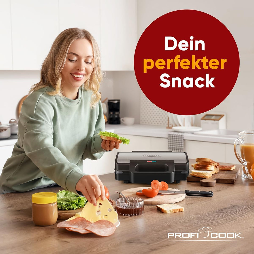 ProfiCook® Sandwichmaker | extra grosse Sandwichplatten für XXL-Toastscheiben | Antihaftbeschichtung