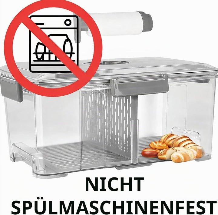 Vakuum Brotkasten gross 35cm – luftdichte Brotbox mit Pumpe &amp; Zeitaufzeichnung | Frischhaltedose für