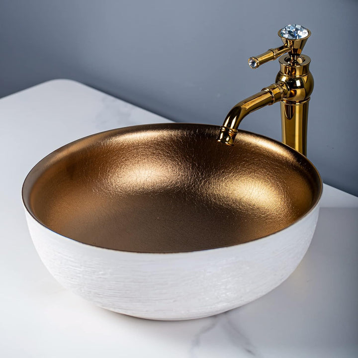 Keramik Arbeitsplatte Waschbecken für Bad Kunst jingdezhen einzigartige Handwerk weiss gold lavabo m