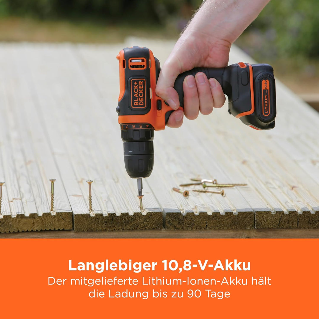 Black+Decker Li-Ion Ultra-Kompakt-Bohrer (Kleiner Akkuschrauber mit ergonomischem Softgriff und LED-