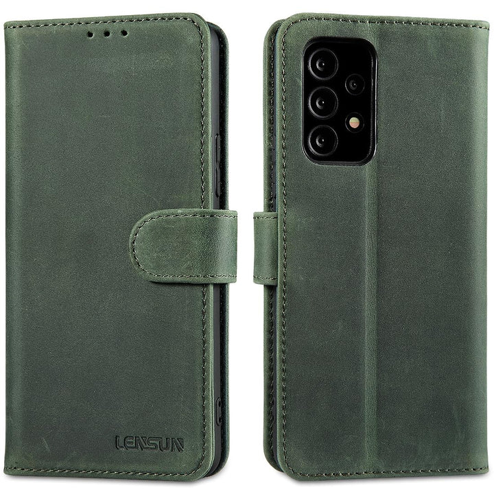 LENSUN Echtleder Hülle für Samsung Galaxy A53, Handyhülle [Echtes Leder][Wallet Kartenfach][RFID Sch