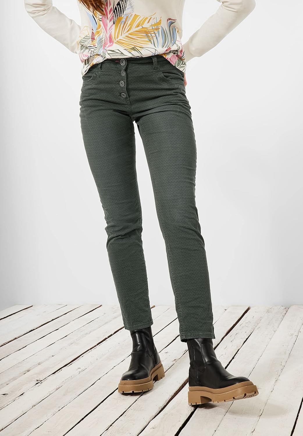 Cecil Damen Baumwollhose Loose B376161 25 Deep Pine Green, 25 Deep Pine Green