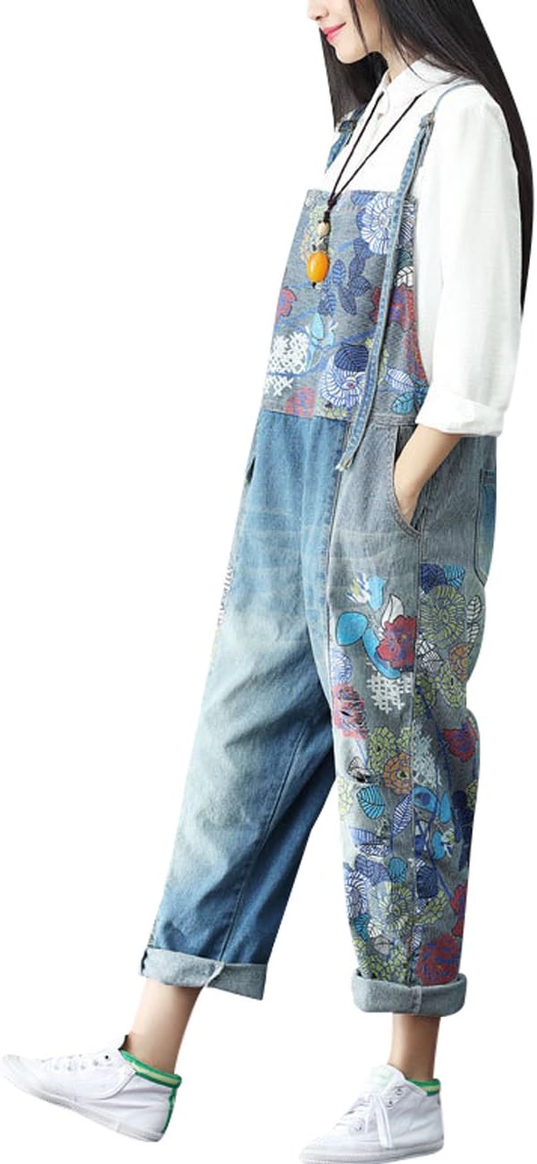 Youlee Damen Sommer Breites Bein Hose Denim Latzhose Overall Hosen M Stil 2, M Stil 2